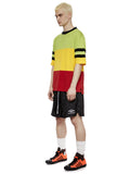 S/S Surf T-Shirt in Green, Yellow, Red and Black Stripe